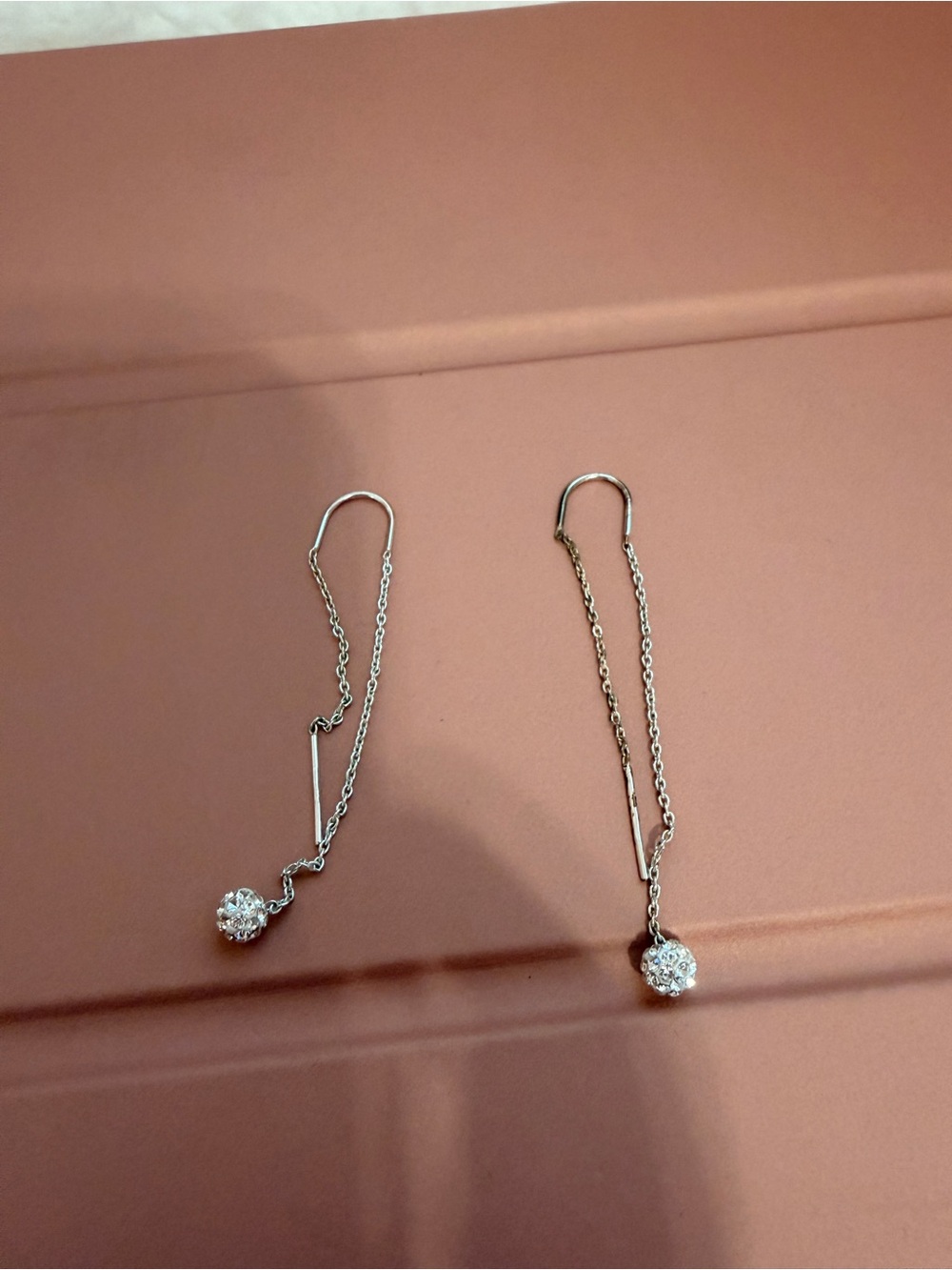 Silver Threader Drop Earrings with Crystal Ball Accent